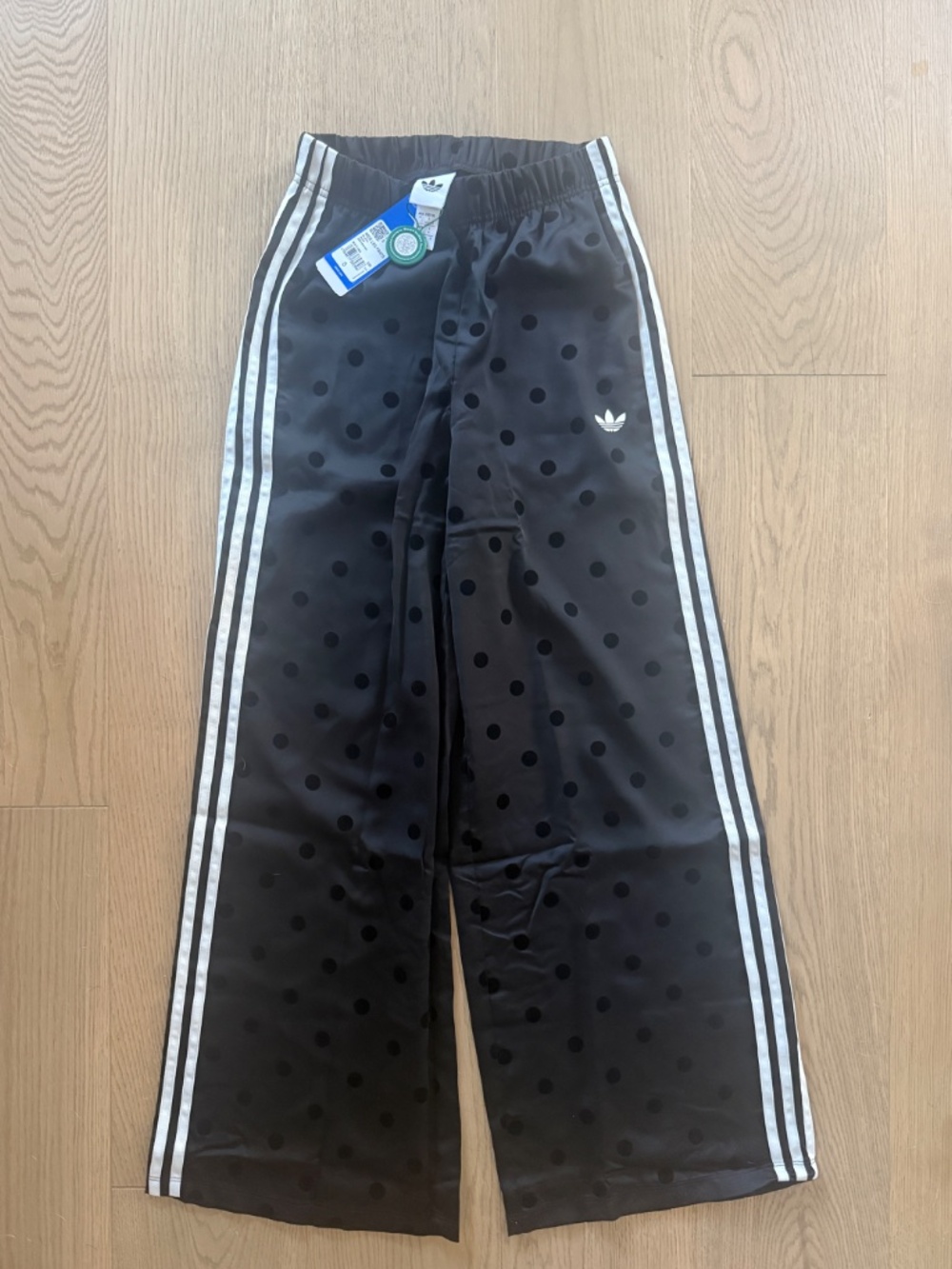 adidas Black Polka Dot Wide-Leg Track Pants with White Stripes - Picture 6 of 7